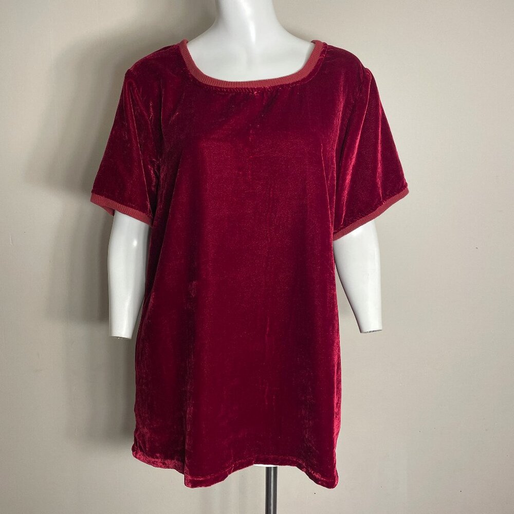 Kyla Seo Velvet Top Large Short Sleeve Relaxed Fit Boho Handmade Tunic Blouse